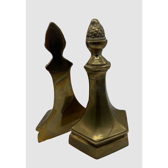 Vintage  Brass Bookends With Pinecone Finial‎ Heavy Glam Regal Decor - Picture 2 of 5